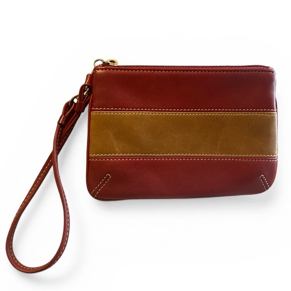 Coach Vintage Rugby Stripe Leather Wristlet – Brown/Red – 2003 - Picture 6 of 7
